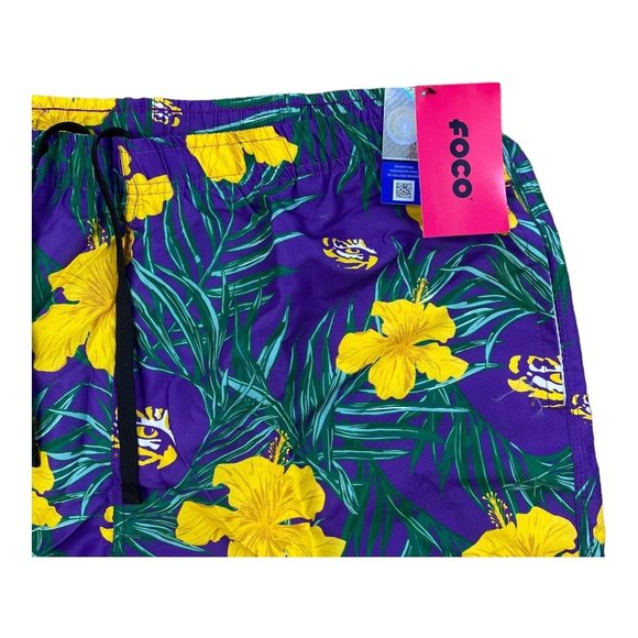 LSU Tigers NCAA Swim Trunks Mens XL Purple Gold Floral Shorts NWT - Picture 3 of 8